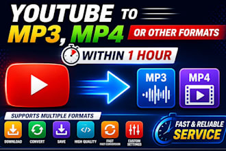 convert youtube to mp3 mp4 or other formats within an hour