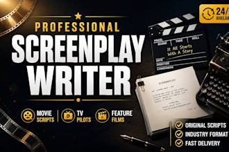 write screenplay, movie script, screenwriting feature film script and TV pilot