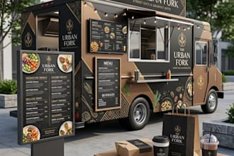 design a professional food truck menu, branding, and signage