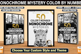create monochrome mystery color by number book for kdp