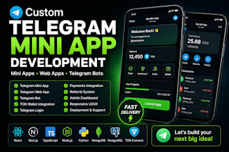 develop a custom telegram mini app, web app and telegram bot