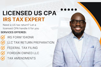file irs tax form 1040nr and llc tax return form 1065, 1120, 1120s as CPA