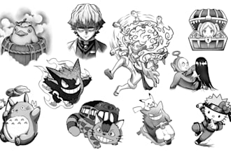 draw black anime tattoo design for your next tattoo