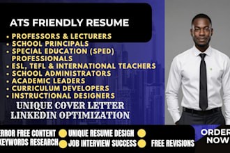 write an ats teacher resume, educator CV, cover letter, and teaching philosophy