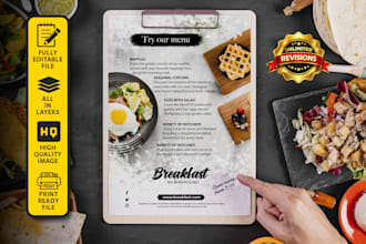 design a modern restaurant food menu, flyer, or brochure
