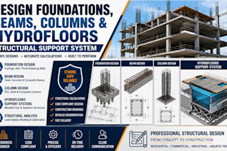 design foundations, beams, columns and hydrofloors structural support system