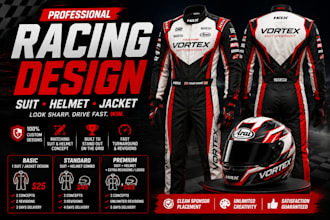 design racing suit, karting suit, helmet design, racing jacket, motorsport suit