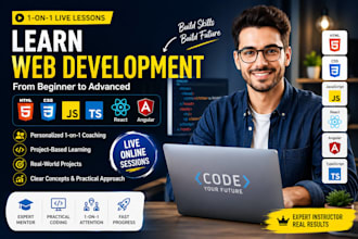 teach you HTML CSS javascript typescript react and angular