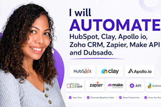 automate hubspot, clay, apollo io, zoho CRM, zapier, make API and dubsado