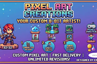custom pixel art, character design, and game assets