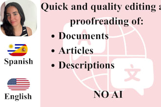 edit and proofread in english and spanish, no ai