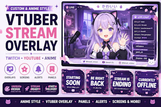 design vtuber stream overlay or anime twitch youtube