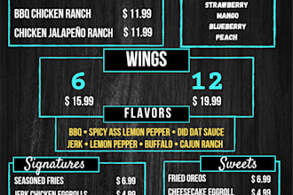 design a professional restaurant, catering, or food menu