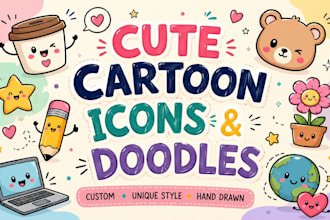 create cute doodle illustrations and custom cartoon icons