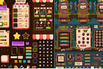do pixel art game ui, icons, hud gui element, 2d game art, pixel art background