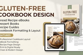 design gluten free baking cookbook, bread recipe ebook and dessert book