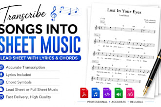 transcribe songs into sheet music lead sheet accurately with lyrics and chord