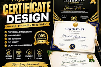 design professional certificates, awards, diplomas and achievement certificates