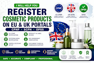help you to register cosmetic product on eu and uk, cpnp, scpn and opss portal