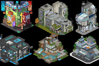 draw isometric pixel tilesets pixel map sprite sheet animation 2d pixel game art