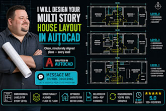 create multi story house layout and residential floor plans in autocad