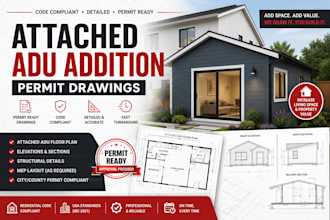 design attached adu addition permit drawings garage to adu house addition plan