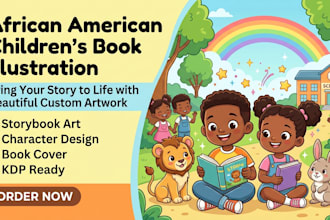 illustrate african american children book illustration, black kids storybook