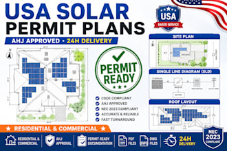 design USA solar pv permit plan, sld site plan, roof layout, USA ahj approval