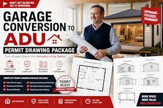 design garage conversion adu permit drawing package detached adus