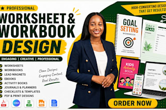 design editable worksheets, workbooks, journals, kids workbook and lead magnets