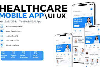 build healthcare mobile app hospital, clinic ai app, ui ux design telehealth app