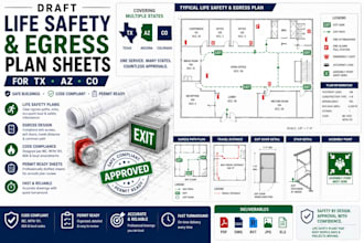 draft life safety and egress plan sheets for tx az co