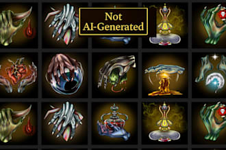 create 2d game icon hand drawn game asset, hand paint skill item, objects, props