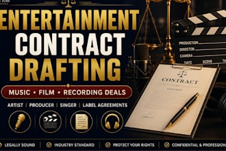 do music entertainment, law contracts for artist, producer, singer and film