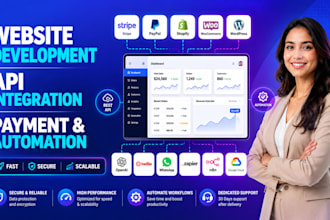 develop website and integrate API, payment gateway, webhook and automation
