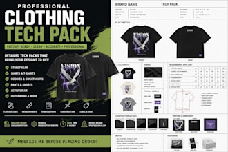 design clothing tech pack for manufacturing streetwear shirts fashion brands