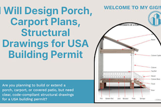 design porch, carport plans, structural drawings for USA building permit