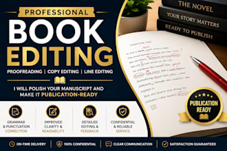 edit proofread and polish your book, novel or manuscript book editing to publish