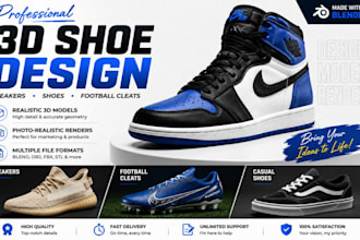 design realistic 3d shoes, sneakers and football cleats
