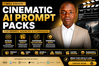 create cinematic ai prompt packs for brands short videos product ads filmmakers