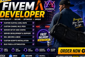 custom fivem cars, mlo, maps, scripts, qbcore esx setup and server fix bugs