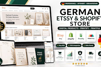 setup german etsy shopify store etsy digital product design printify printful