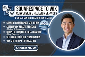 convert squarespace website to wix with full redesign restore wix website data
