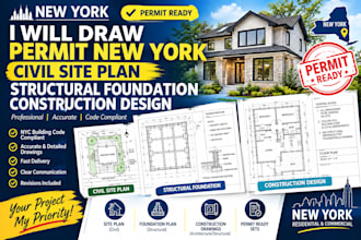 draw permit new york civil site plan, structural foundation, construction design