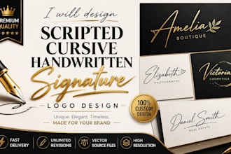 design scripted, cursive, handwritten, signature logo