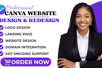 create a canva website, landing page, business website