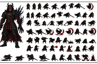 pixel create pixel art sprite sheet, game assets, and character animation