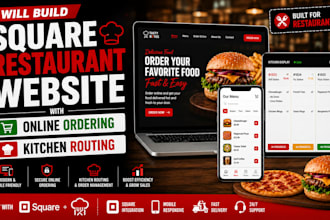 build square restaurant website with online ordering and kitchen routing