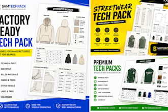 design activewear gymwear sportswear fashion tech pack technical flat sketches