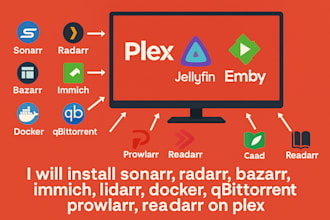 install and fix linux, docker, plex, jellyfin server, sonarr, radarr, prowlarr